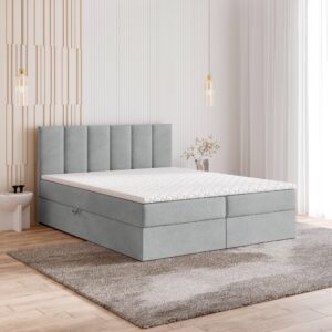 wohnli-moebel-suche-800001076802-1 BOXBETT MERIL 180x200 cm mit Matratze und Topper - Hellgrau Holz MASSENO Möbel > Betten > Boxspringbetten Grau