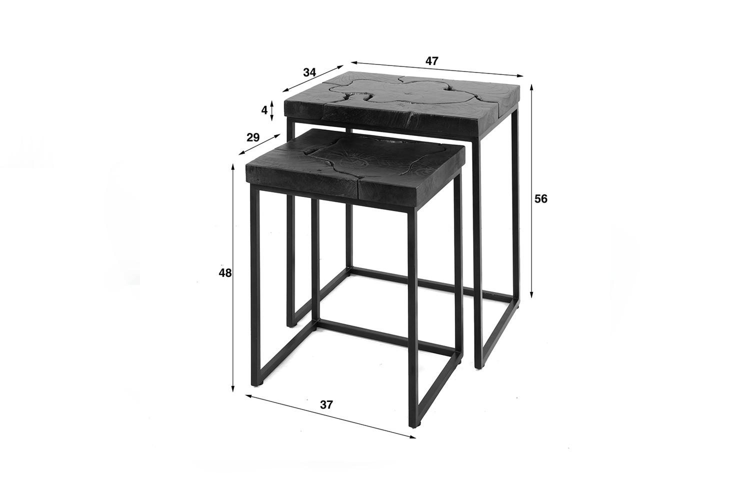 BEISTELLTISCH ESCADO 2ER SET Schwarz Teakholz Holz KAWOLA Möbel > Tische > Beistelltische Schwarz