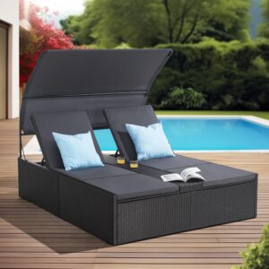 wohnli-moebel-suche-800001084951-1 DOPPEL-SONNENLIEGE Syros mit Dach schwarz Metall Juskys Garten & Outdoor > Gartenmöbel > Gartenliegen Schwarz