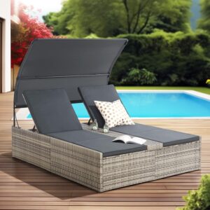 wohnli-moebel-suche-800001084952-1 DOPPEL-SONNENLIEGE Syros mit Dach grau-meliert Metall Juskys Garten & Outdoor > Gartenmöbel > Gartenliegen Grau