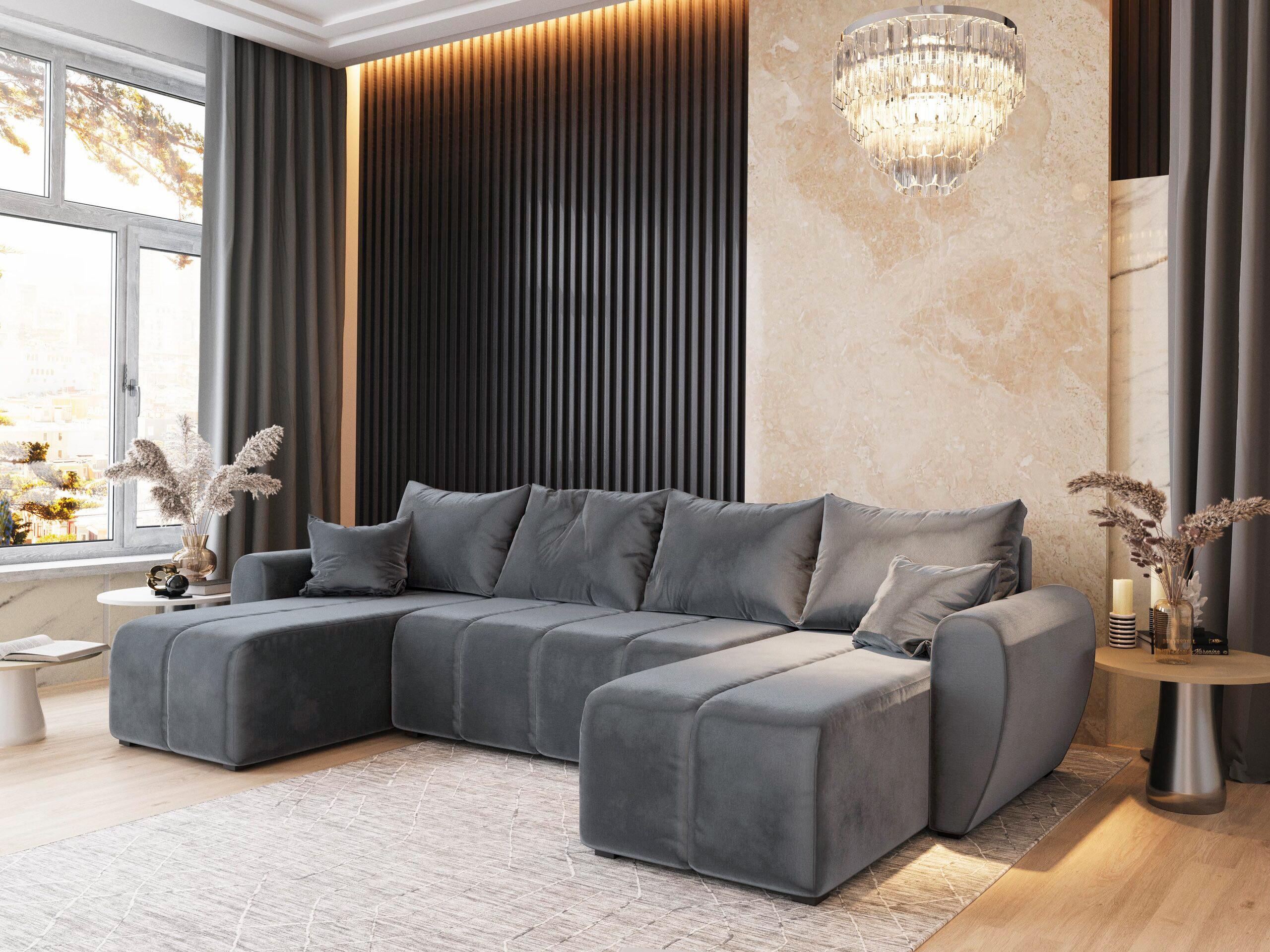 wohnli-moebel-suche-800001085898-1 WOHNLANDSCHAFT MADISON U Grau Plüsch-Stoff mit Schlaffunktion Textil MASSENO Möbel > Sofas & Couches > Wohnlandschaften > Wohnlandschaften U-Form Grau