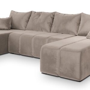 Wohnli Möbelsuche - WOHNLANDSCHAFT MADISON U Beige Plüsch-Stoff mit Schlaffunktion