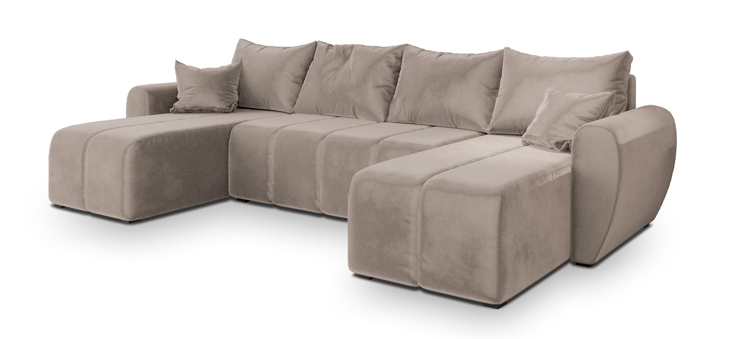 Wohnli Möbelsuche - WOHNLANDSCHAFT MADISON U Beige Plüsch-Stoff mit Schlaffunktion