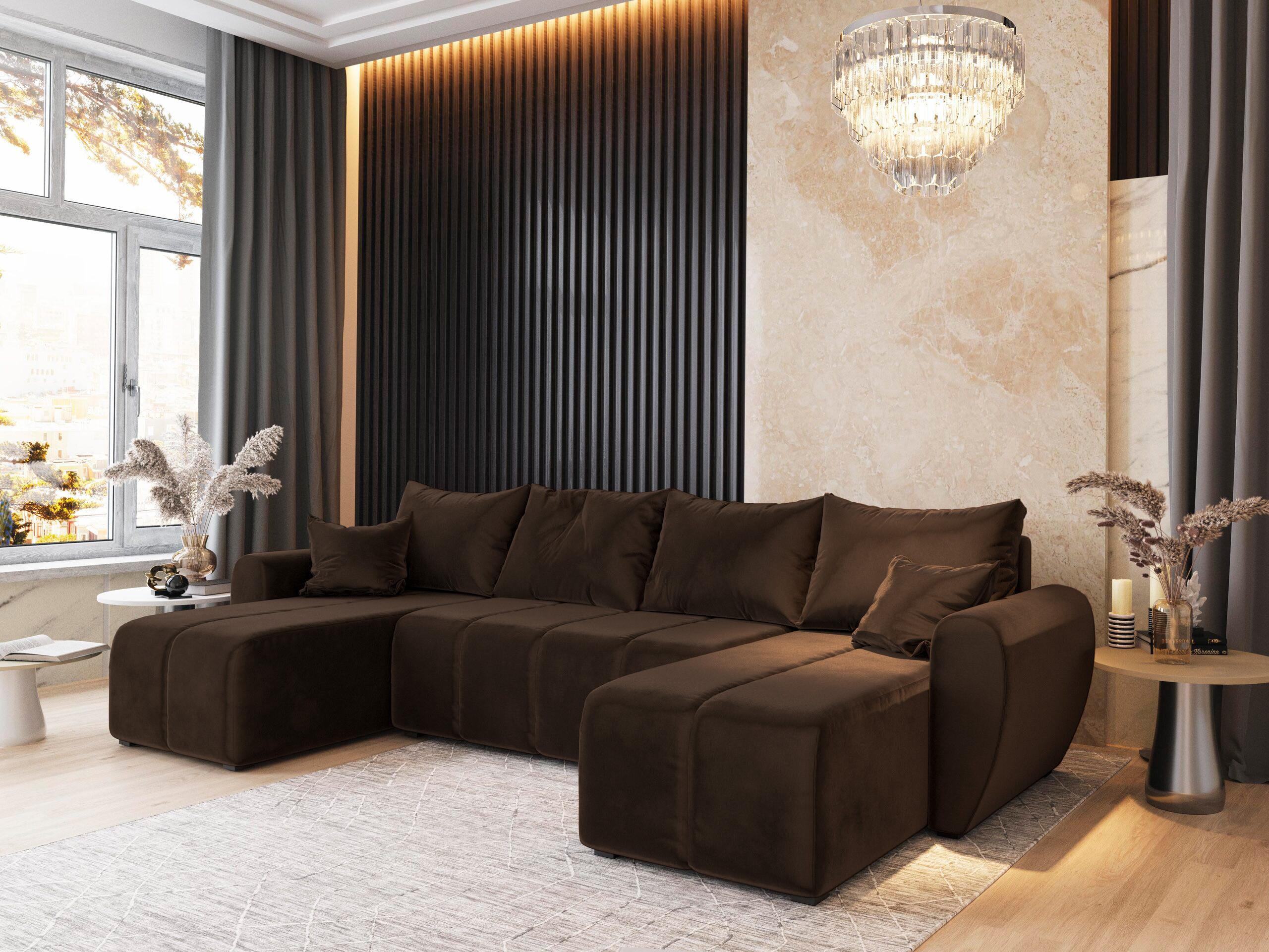 WOHNLANDSCHAFT MADISON U Braun Plüsch-Stoff mit Schlaffunktion Textil MASSENO Möbel > Sofas & Couches > Wohnlandschaften > Wohnlandschaften U-Form Braun