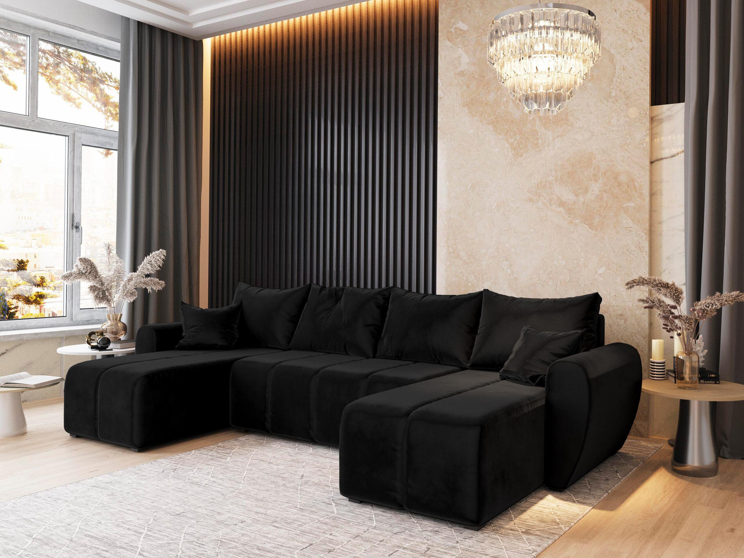 wohnli-moebel-suche-800001085924-1 WOHNLANDSCHAFT MADISON U Schwarz Plüsch-Stoff mit Schlaffunktion Textil MASSENO Möbel > Sofas & Couches > Wohnlandschaften > Wohnlandschaften U-Form Schwarz