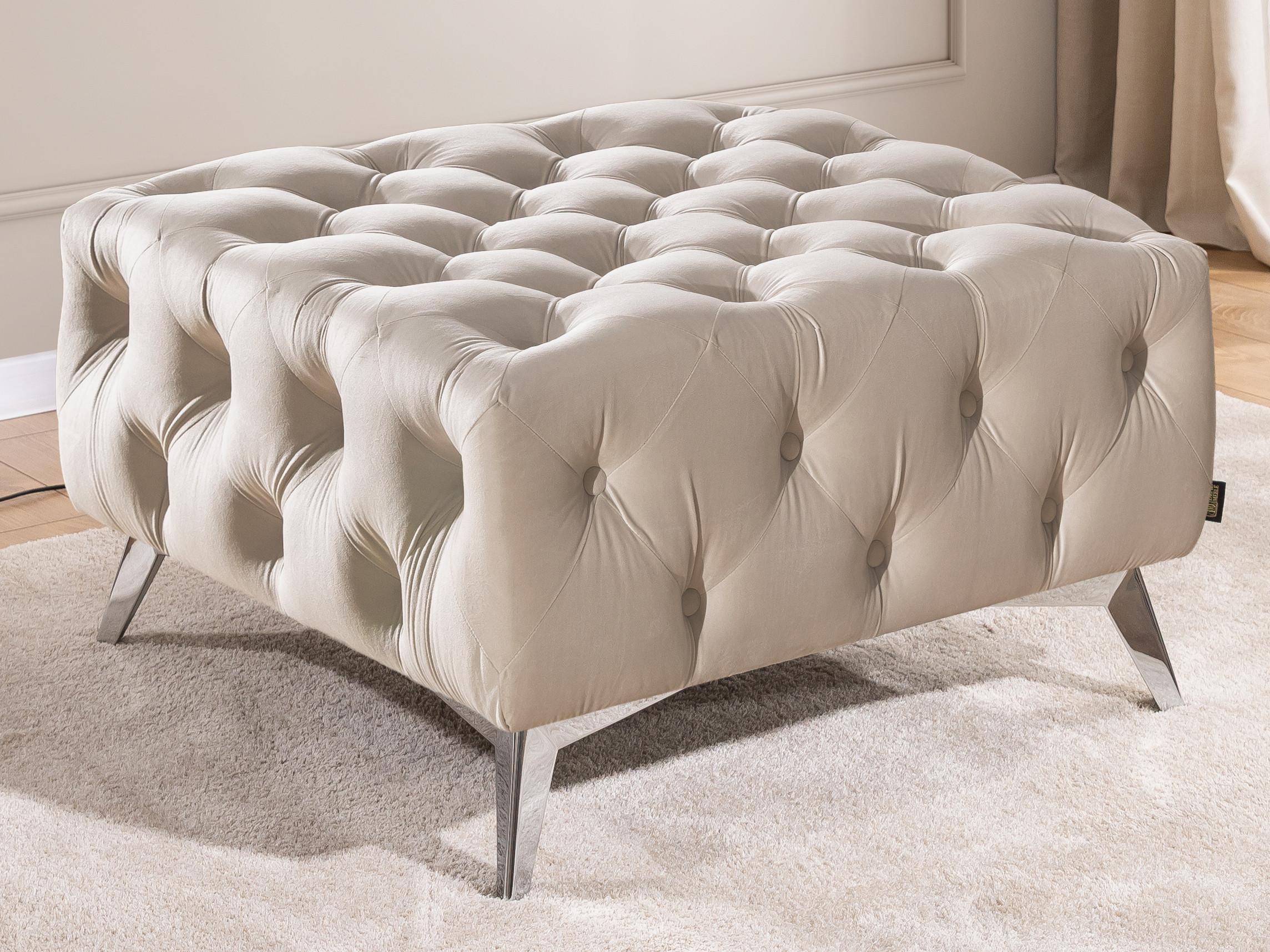wohnli-moebel-suche-800001086755-1 HOCKER Chesterfield Whitby Beige Samt mit silbernen Füßen Textil S-Style Möbel Möbel > Sessel > Hocker Beige