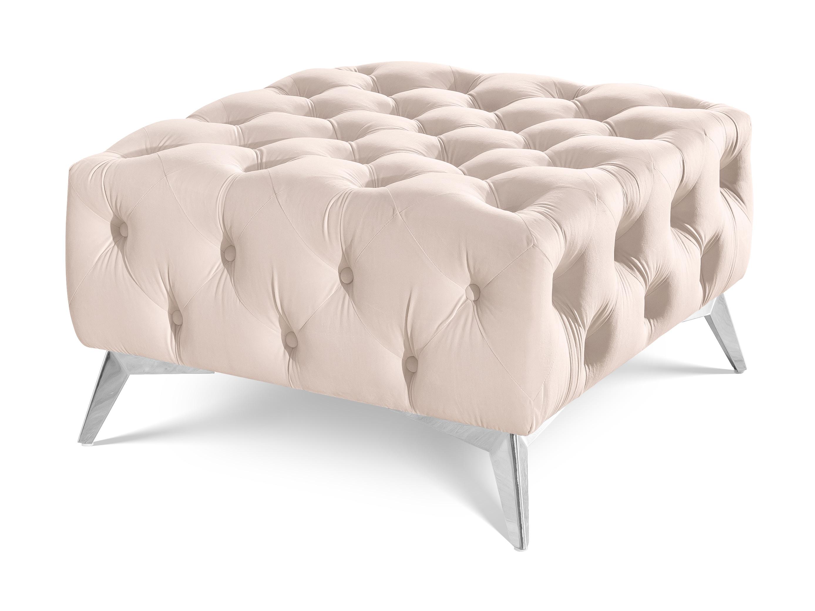 Wohnli Möbelsuche - HOCKER Chesterfield Whitby Beige Samt mit silbernen Füßen