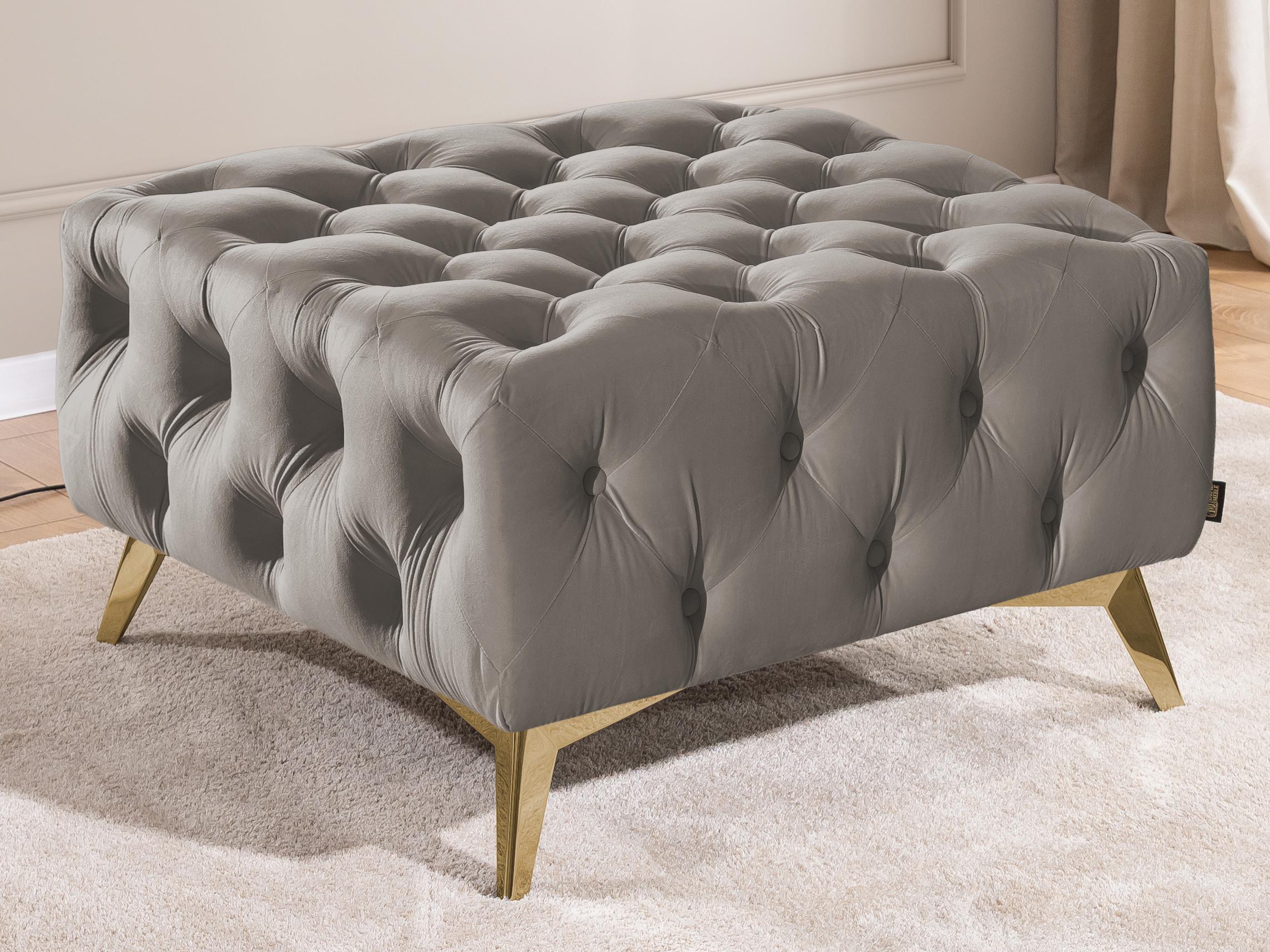 wohnli-moebel-suche-800001086797-1 HOCKER Chesterfield Whitby Grau Samt mit goldenen Füßen Textil S-Style Möbel Möbel > Sessel > Hocker Grau