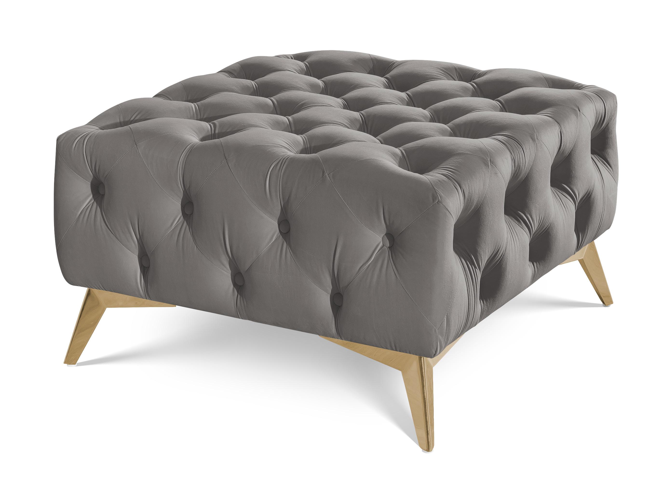 Wohnli Möbelsuche - HOCKER Chesterfield Whitby Grau Samt mit goldenen Füßen