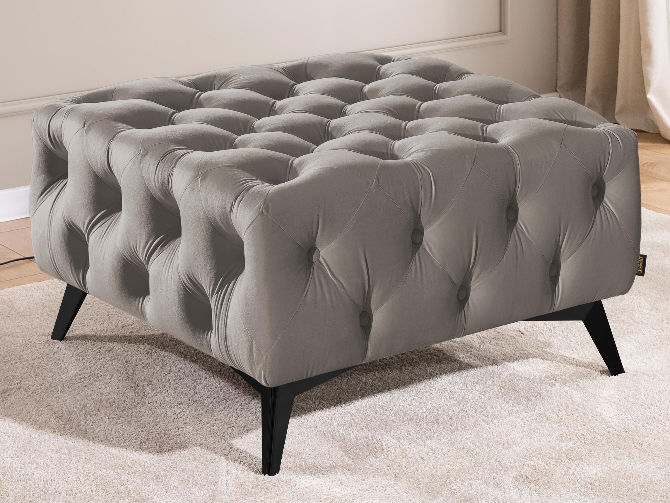 wohnli-moebel-suche-800001086824-1 HOCKER Chesterfield Whitby Grau Samt mit schwarzen Füßen Textil S-Style Möbel Möbel > Sessel > Hocker Grau