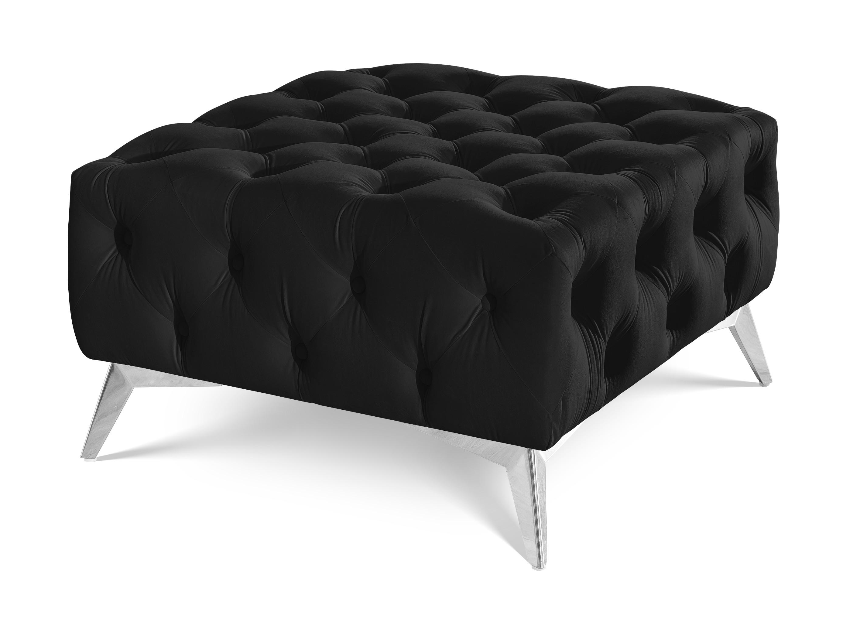 Wohnli Möbelsuche - HOCKER Chesterfield Whitby Schwarz Samt mit silbernen Füßen