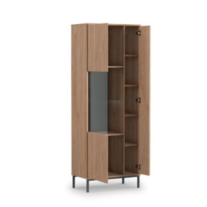 wohnli-moebel-suche-800001088029-1 VITRINE Queba 2T Hellbraun 70/190/41 cm – Vitrinenschrank Holzoptik Holzwerkstoff AX Living Möbel > Schränke > Vitrinen Braun