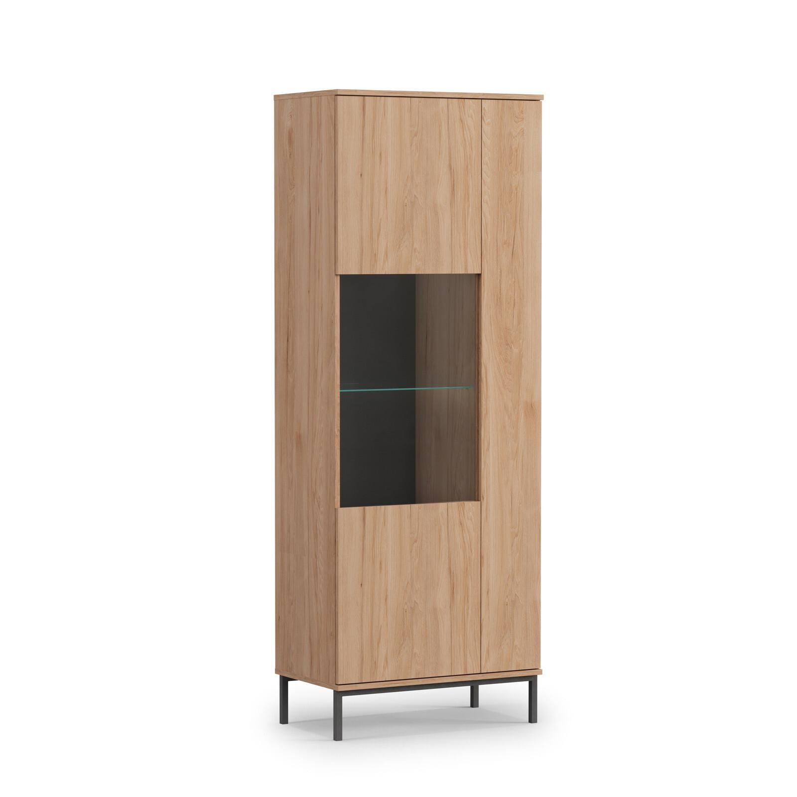 Wohnli Möbelsuche - VITRINE Queba 2T Hellbraun 70/190/41 cm – Vitrinenschrank Holzoptik