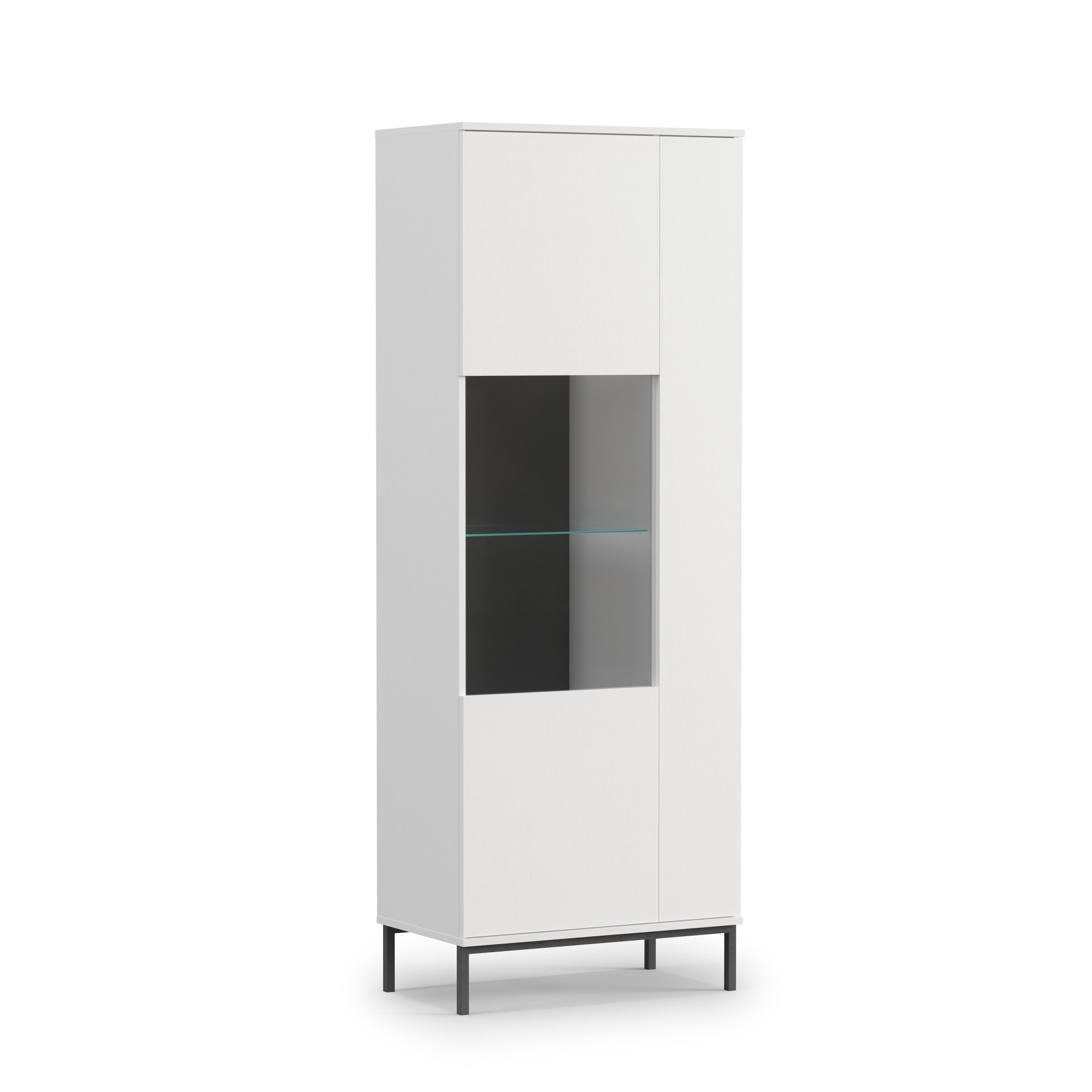 Wohnli Möbelsuche - VITRINE Queba 2T Weiß 70/190/41 cm – Vitrine weiß mit Glastüren