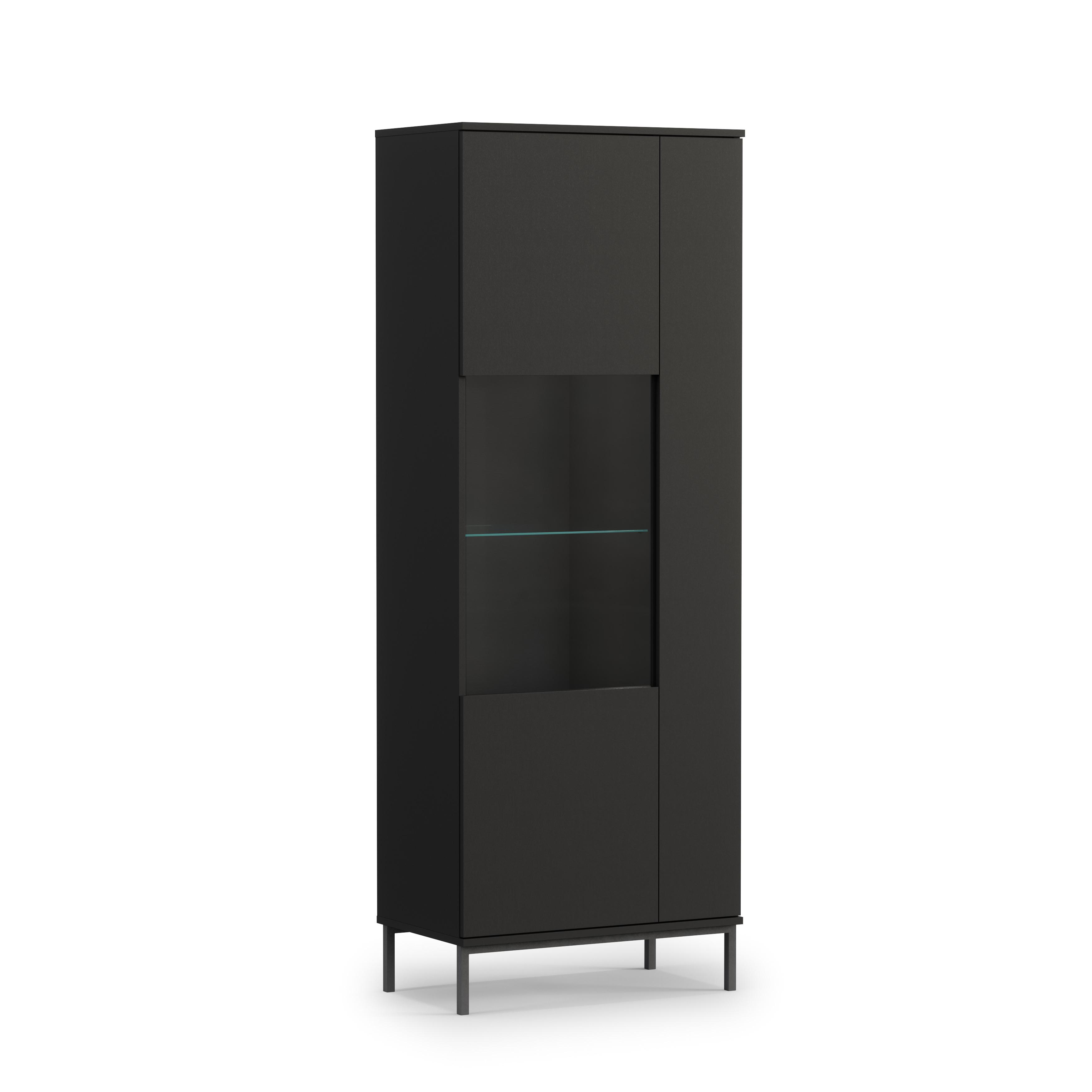 Wohnli Möbelsuche - VITRINE Queba 2T Schwarz 70/190/41 cm – schwarze Standvitrine modern