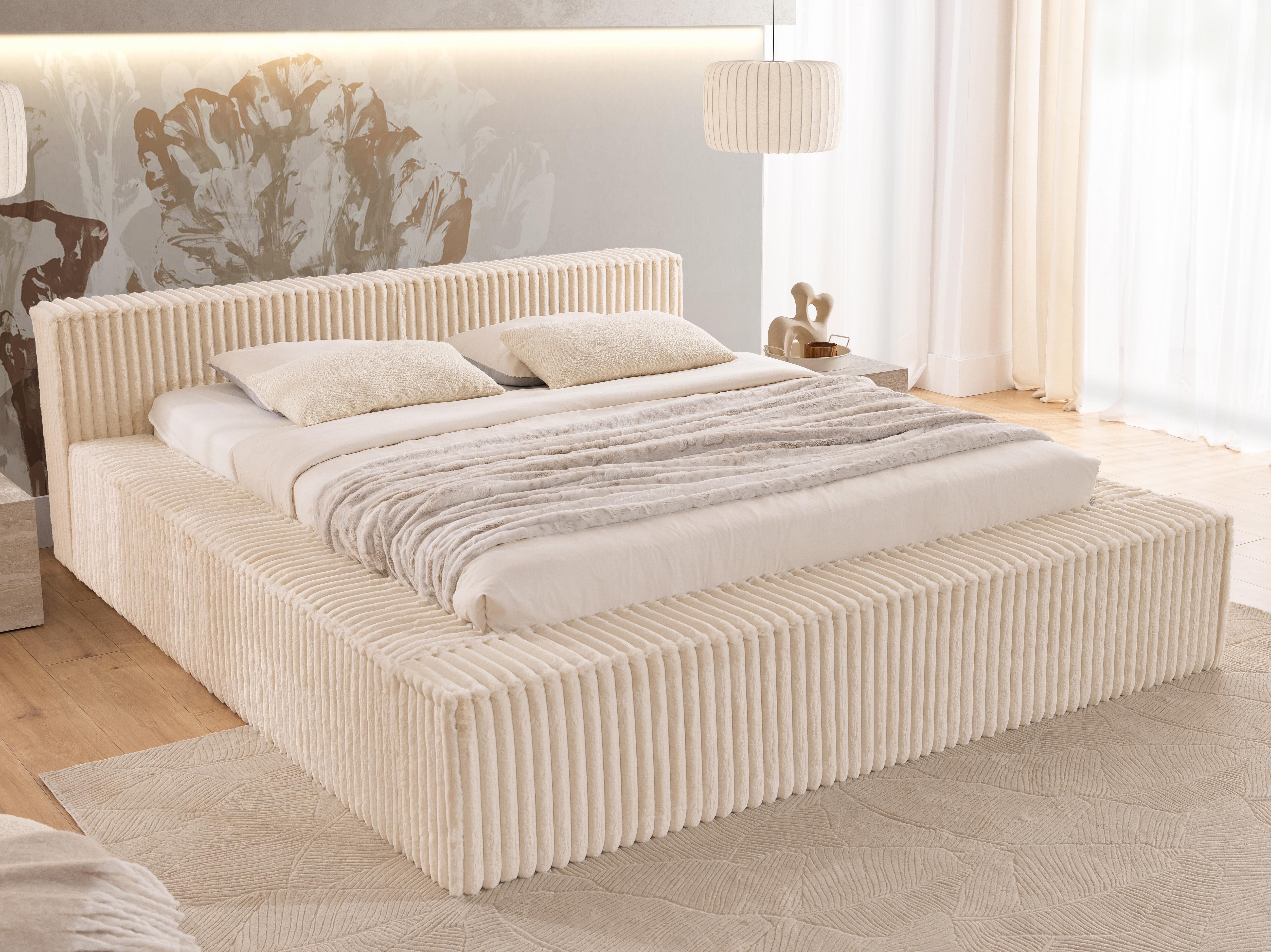 wohnli-moebel-suche-800001088370-1 POLSTERBETT 200/200 cm Noord mit Bettkasten und Lattenrost Hellbeige Plüschcord Textil S-Style Möbel Möbel > Betten > Polsterbetten Beige