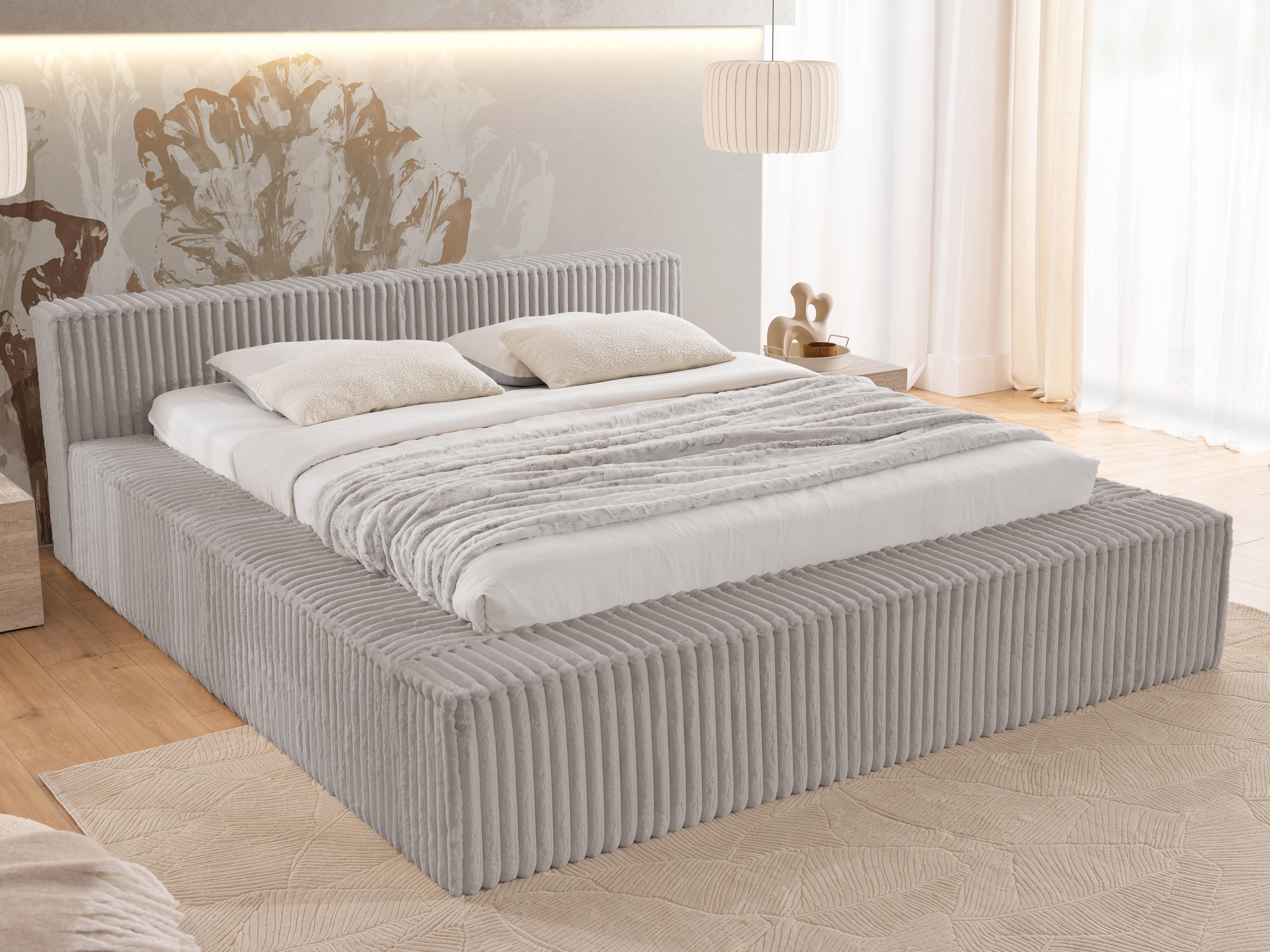 wohnli-moebel-suche-800001088371-1 POLSTERBETT 140/200 cm Noord mit Bettkasten und Lattenrost Hellgrau Plüschcord Textil S-Style Möbel Möbel > Betten > Polsterbetten Grau