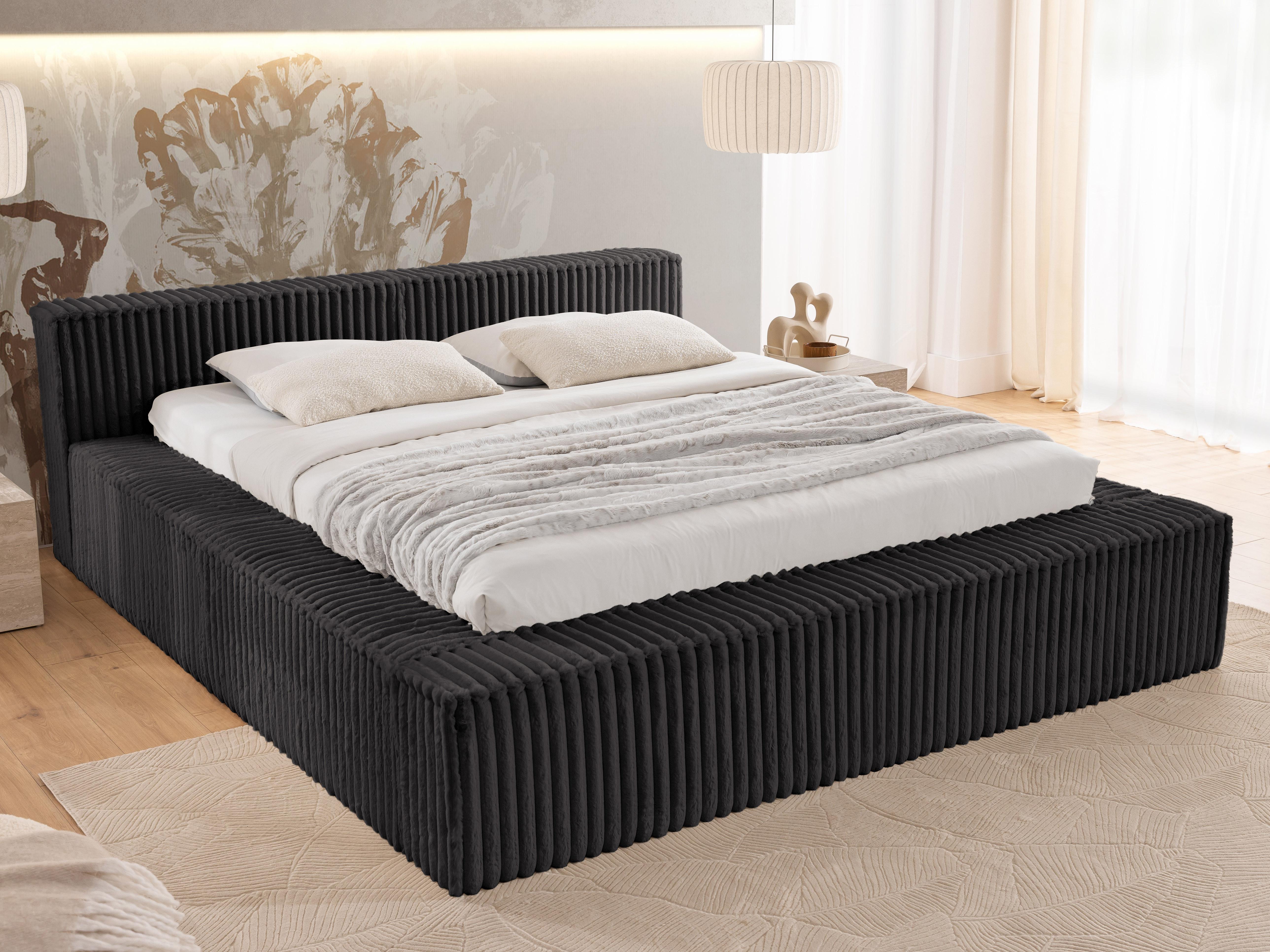 POLSTERBETT 200/200 cm Noord mit Bettkasten und Lattenrost Dunkelgrau Plüschcord Textil S-Style Möbel Möbel > Betten > Polsterbetten Grau