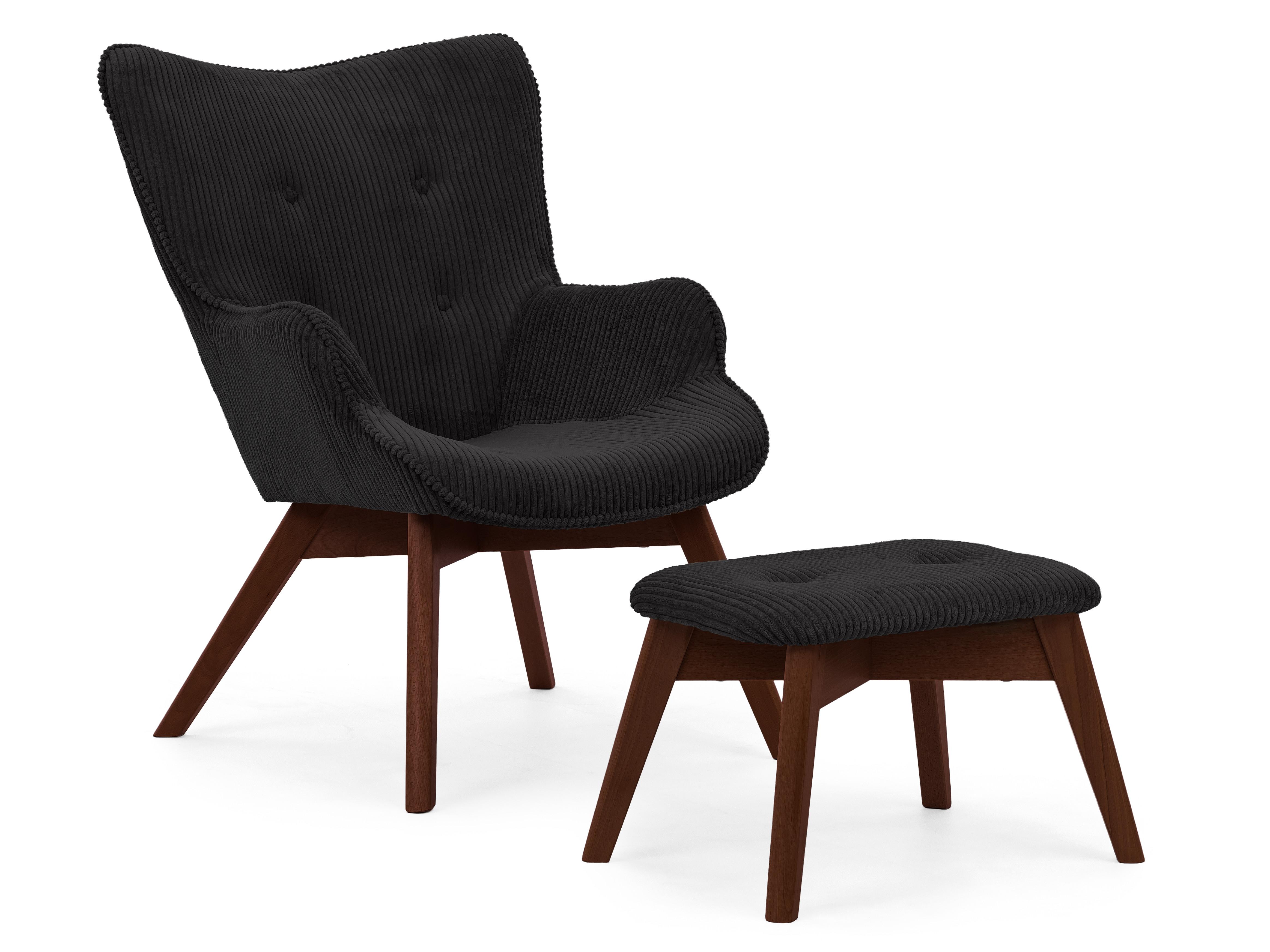 wohnli-moebel-suche-800001088382 Wohnli Möbelsuche - LOUNGESESSEL mit Fußhocker Lenari Schwarz Cordstoff mit Füßen in Braun