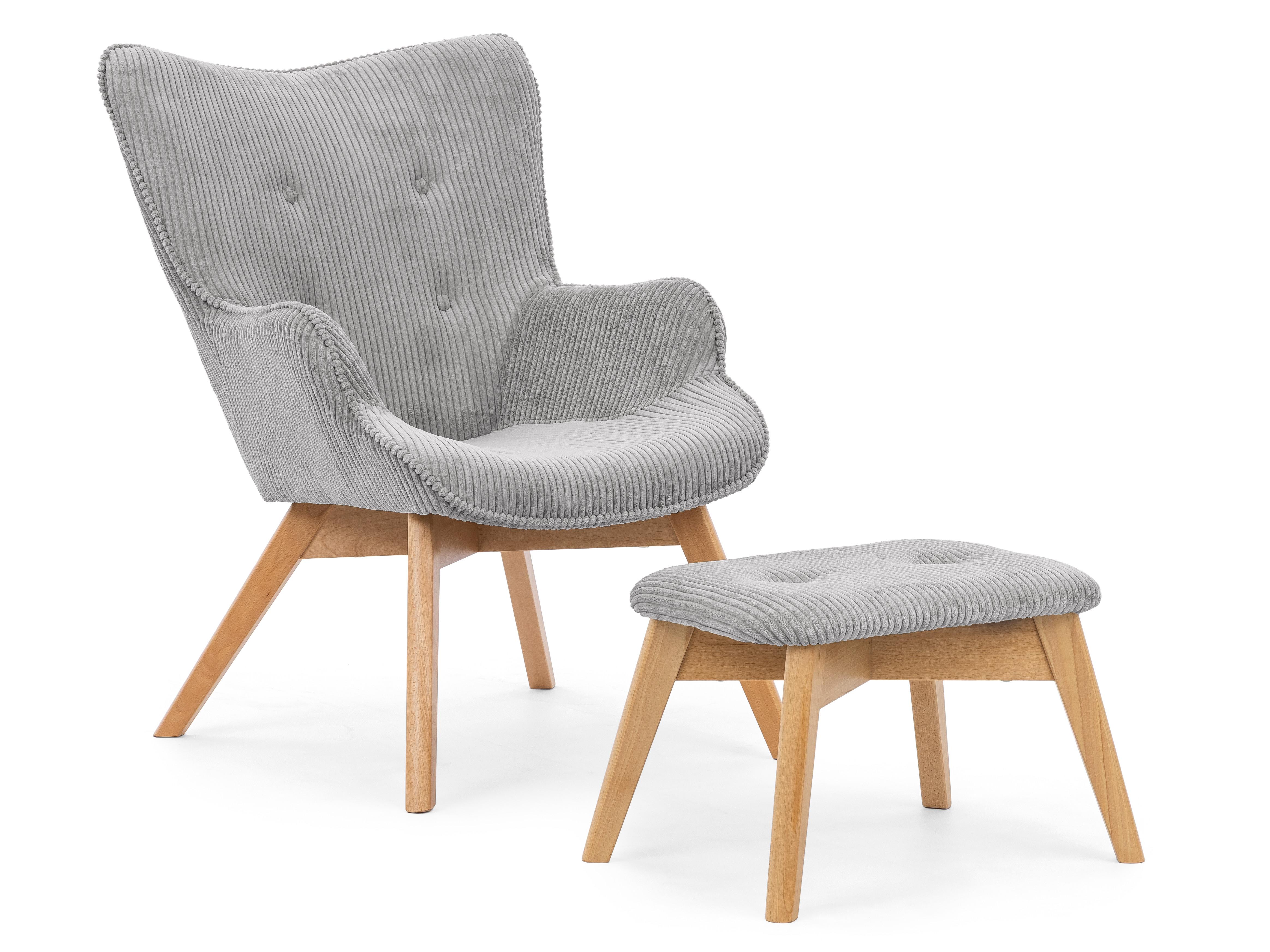 wohnli-moebel-suche-800001088383 Wohnli Möbelsuche - LOUNGESESSEL mit Fußhocker Lenari Hellgrau Cordstoff mit Füßen in Natur