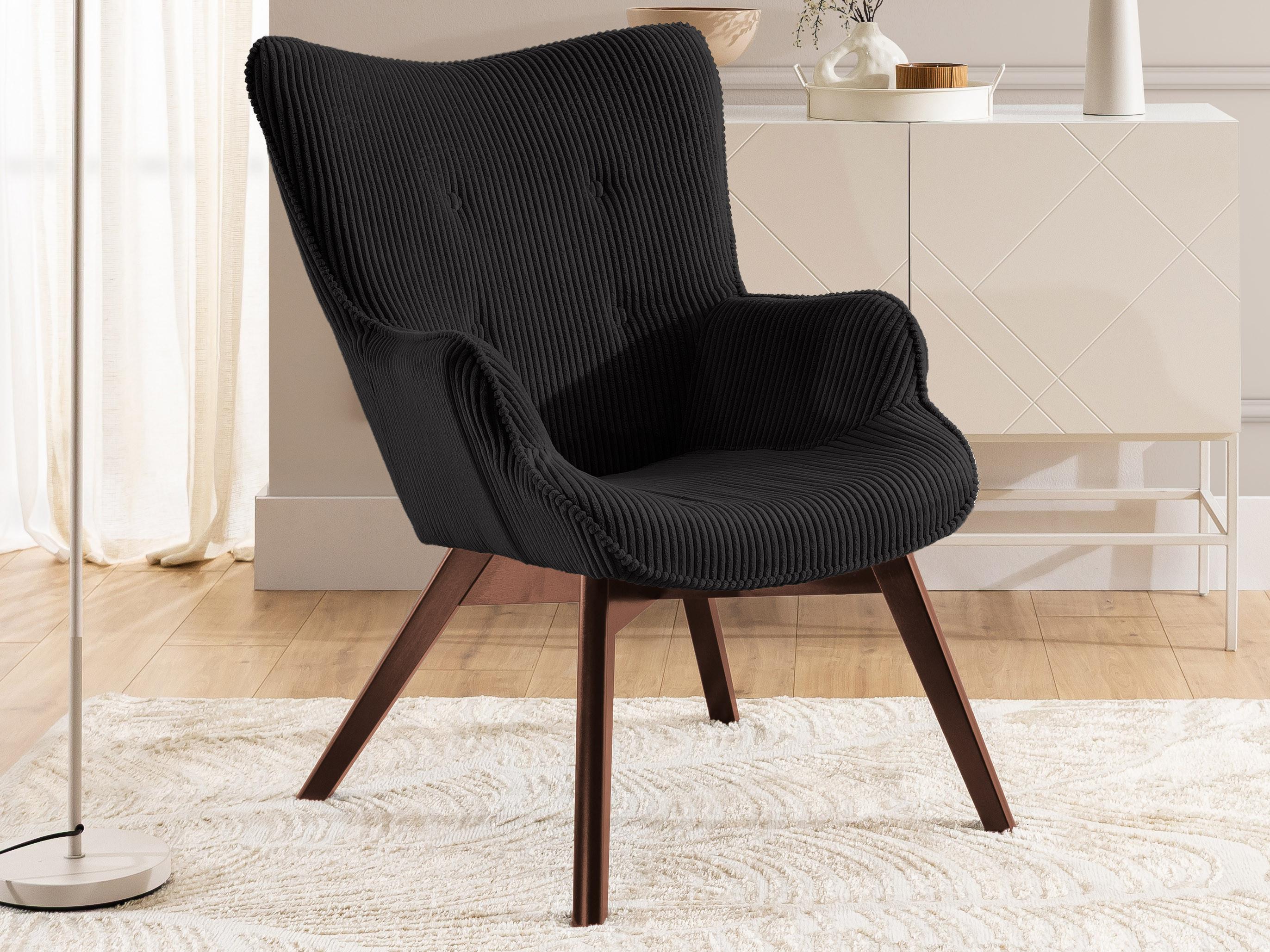 wohnli-moebel-suche-800001088384-1 LOUNGESESSEL Lenari Schwarz Cordstoff mit Füßen in Braun Textil S-Style Möbel Möbel > Sessel > Polstersessel Schwarz