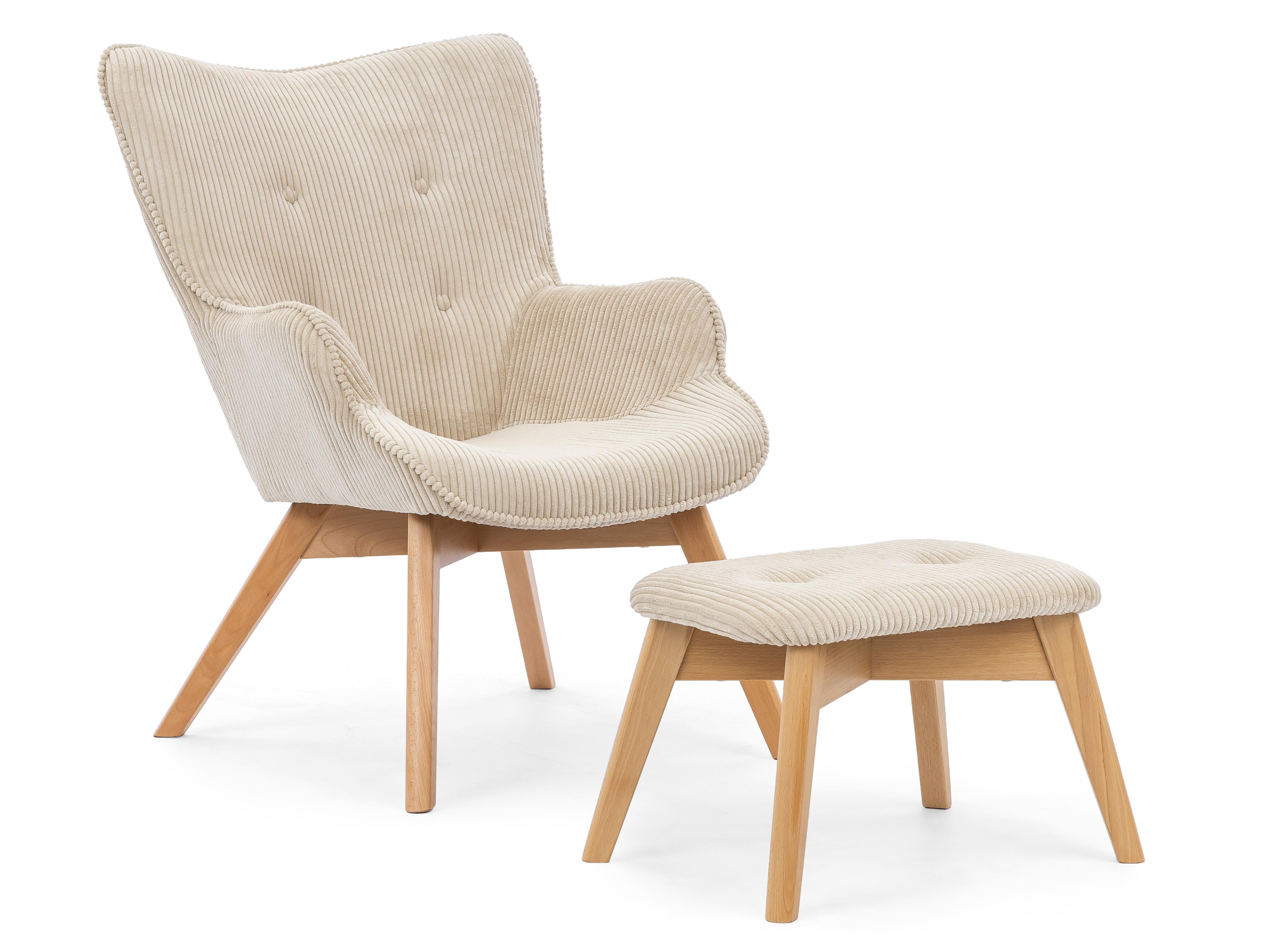wohnli-moebel-suche-800001088398 Wohnli Möbelsuche - LOUNGESESSEL mit Fußhocker Lenari Beige Cordstoff mit Füßen in Natur