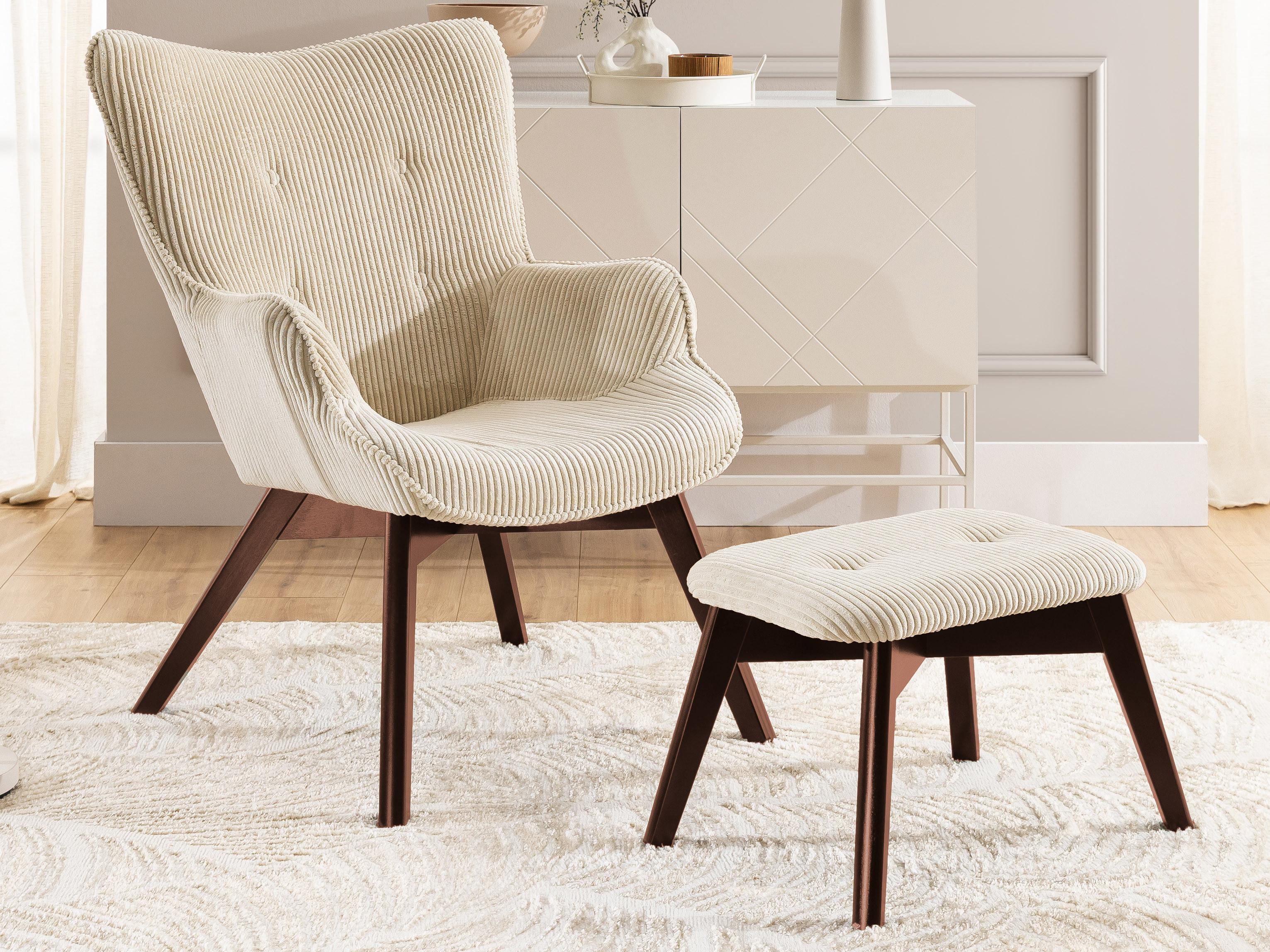 wohnli-moebel-suche-800001088402-1 LOUNGESESSEL mit Fußhocker Lenari Beige Cordstoff mit Füßen in Braun Textil S-Style Möbel Möbel > Sessel > Polstersessel Beige
