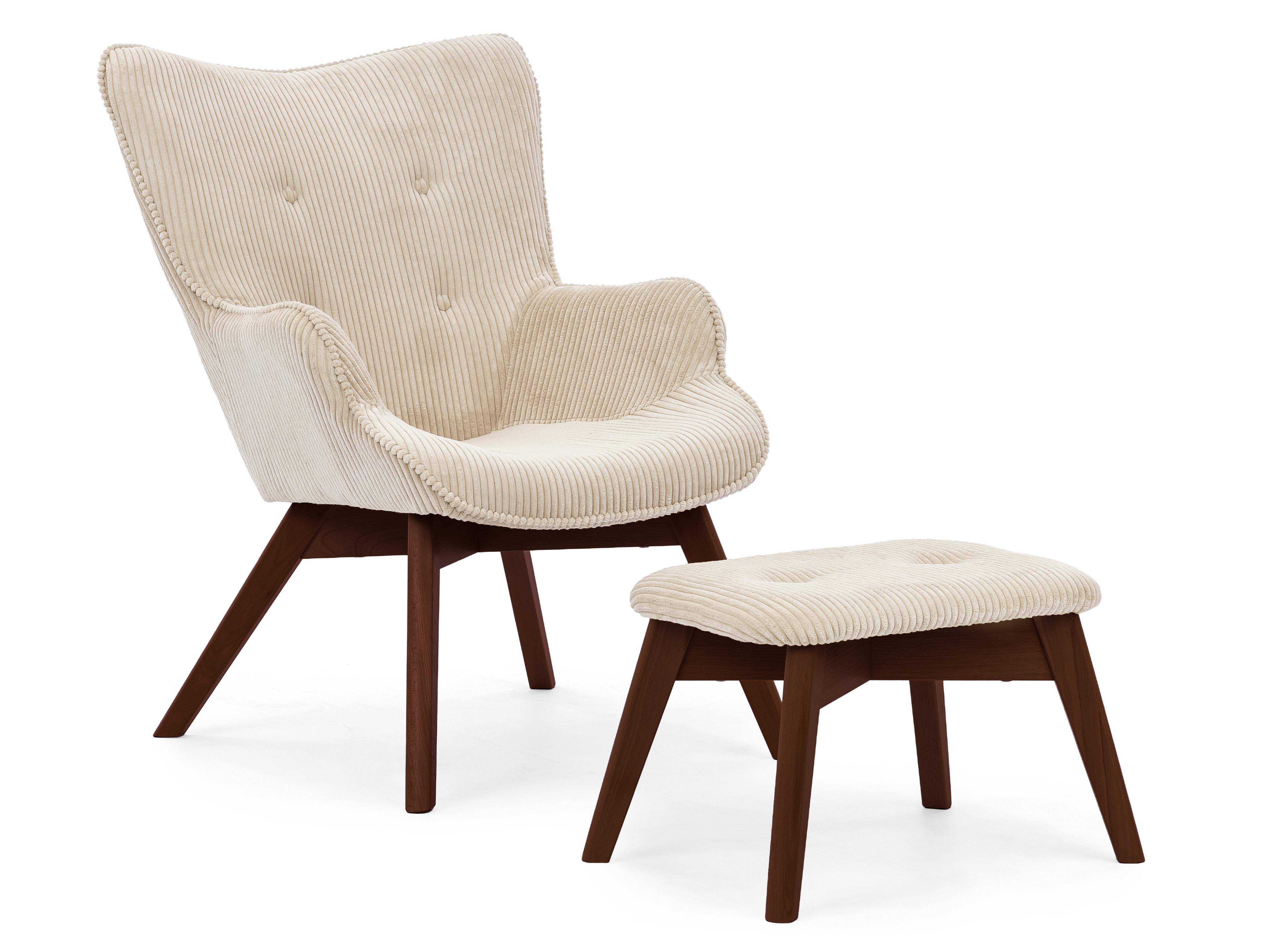 wohnli-moebel-suche-800001088402 Wohnli Möbelsuche - LOUNGESESSEL mit Fußhocker Lenari Beige Cordstoff mit Füßen in Braun