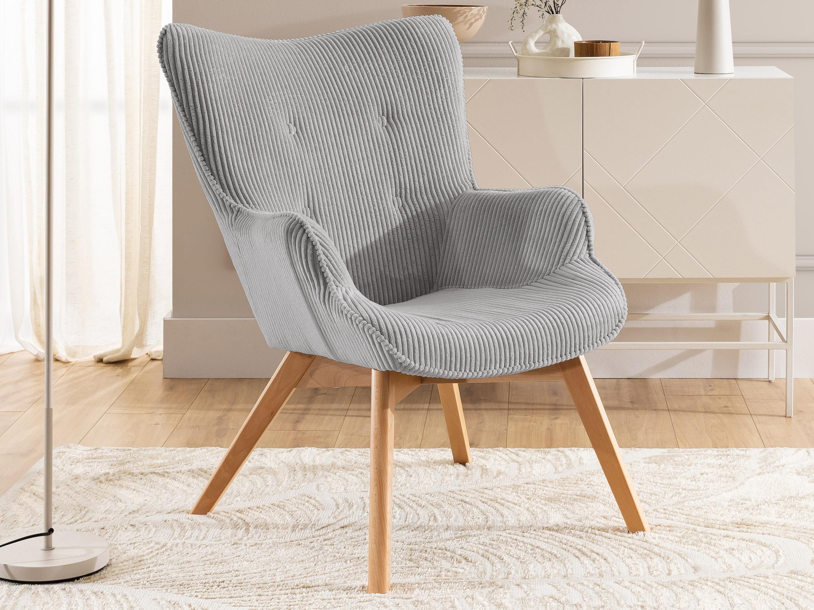 wohnli-moebel-suche-800001088403-1 LOUNGESESSEL Lenari Hellgrau Cordstoff mit Füßen in Natur Textil S-Style Möbel Möbel > Sessel > Polstersessel Grau