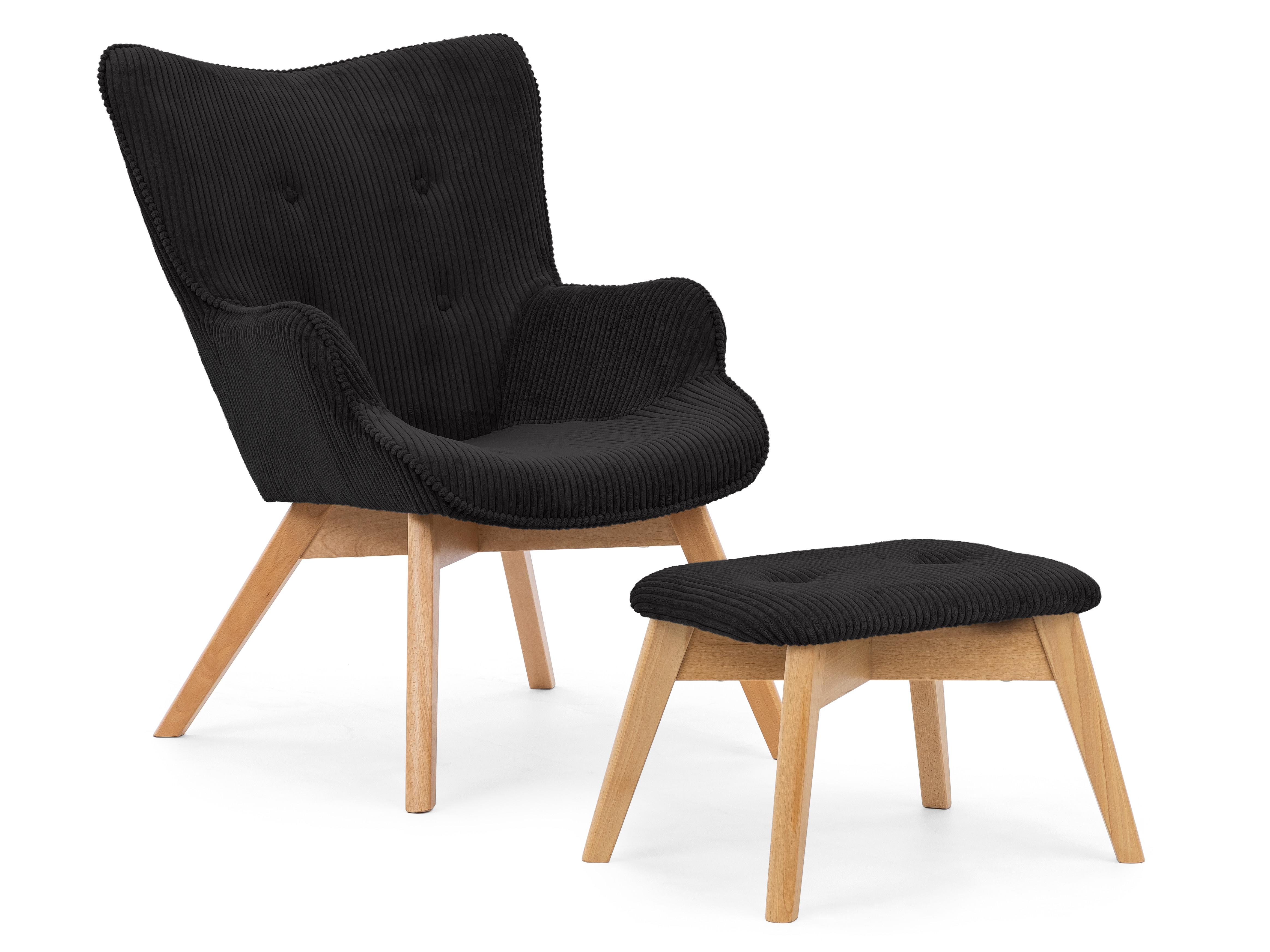 wohnli-moebel-suche-800001088404 Wohnli Möbelsuche - LOUNGESESSEL mit Fußhocker Lenari Schwarz Cordstoff mit Füßen in Natur
