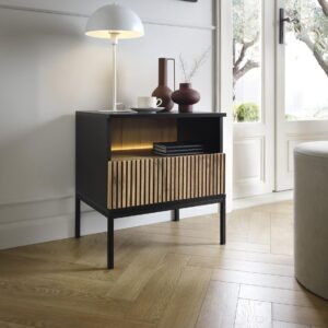 wohnli-moebel-suche-800001092853-1 NACHTTISCH SENTIERO 54/56/39 cm mit LED Schwarz Holzwerkstoff MASSENO Möbel > Kommoden & Schubladenschränke > Nachttische Schwarz