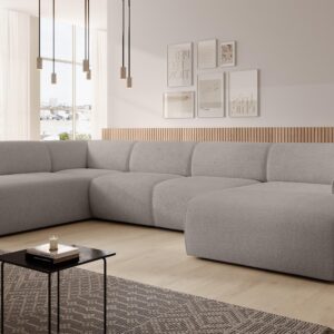 WOHNLANDSCHAFT Didim Beige 378/220/78 cm – großes Sofa stilvoll & bequem L Textil AX Living Möbel > Sofas & Couches > Wohnlandschaften > Wohnlandschaften U-Form Beige
