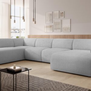 wohnli-moebel-suche-800001092998-1 WOHNLANDSCHAFT Didim Hellgrau 378/220/78 cm – großes Sofa stilvoll & bequem L Textil AX Living Möbel > Sofas & Couches > Wohnlandschaften > Wohnlandschaften U-Form Grau