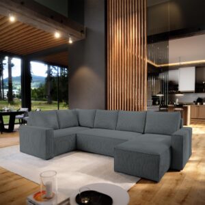 wohnli-moebel-suche-800001094095-1 WOHNLANDSCHAFT NORENA L-S Grau Kordstoff mit Schlaffunktion Holz MASSENO Möbel > Sofas & Couches > Wohnlandschaften > Wohnlandschaften U-Form Grau