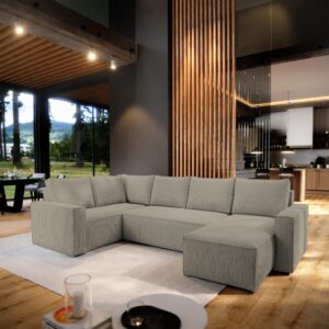 wohnli-moebel-suche-800001094098-1 WOHNLANDSCHAFT NORENA L-S Beige Kordstoff mit Schlaffunktion Holz MASSENO Möbel > Sofas & Couches > Wohnlandschaften > Wohnlandschaften U-Form Beige