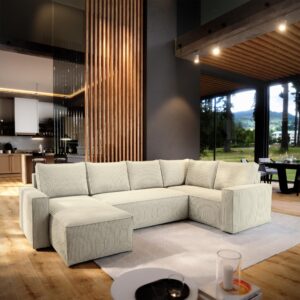wohnli-moebel-suche-800001094116-1 WOHNLANDSCHAFT NORENA R-S Creme Kordstoff mit Schlaffunktion Holz MASSENO Möbel > Sofas & Couches > Wohnlandschaften > Wohnlandschaften U-Form Weiß