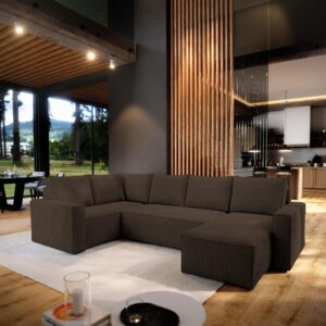 WOHNLANDSCHAFT NORENA L-S Braun Kordstoff mit Schlaffunktion Holz MASSENO Möbel > Sofas & Couches > Wohnlandschaften > Wohnlandschaften U-Form Braun