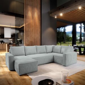wohnli-moebel-suche-800001094127-1 WOHNLANDSCHAFT NORENA R-S Hellgrau Kordstoff mit Schlaffunktion Holz MASSENO Möbel > Sofas & Couches > Wohnlandschaften > Wohnlandschaften U-Form Grau