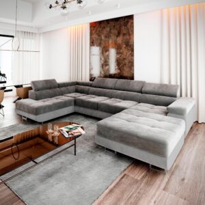 WOHNLANDSCHAFT CASONE L-S Grau Velours-Stoff mit Schlaffunktion Textil MASSENO Möbel > Sofas & Couches > Wohnlandschaften > Wohnlandschaften U-Form Grau