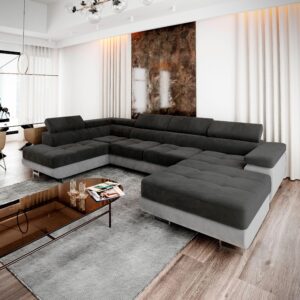 wohnli-moebel-suche-800001094142-1 WOHNLANDSCHAFT CASONE L-S Schwarz Velours-Stoff mit Schlaffunktion Textil MASSENO Möbel > Sofas & Couches > Wohnlandschaften > Wohnlandschaften U-Form Schwarz