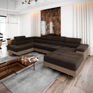 wohnli-moebel-suche-800001094150-1 WOHNLANDSCHAFT CASONE L-S Braun Velours-Stoff mit Schlaffunktion Textil MASSENO Möbel > Sofas & Couches > Wohnlandschaften > Wohnlandschaften U-Form Braun