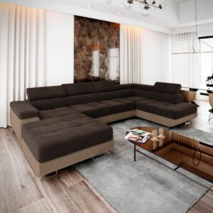 wohnli-moebel-suche-800001094675-1 WOHNLANDSCHAFT CASONE R-S Braun Velours-Stoff mit Schlaffunktion Textil MASSENO Möbel > Sofas & Couches > Wohnlandschaften > Wohnlandschaften U-Form Braun