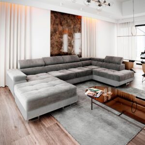 wohnli-moebel-suche-800001094677-1 WOHNLANDSCHAFT CASONE R-S Grau Velours-Stoff mit Schlaffunktion Textil MASSENO Möbel > Sofas & Couches > Wohnlandschaften > Wohnlandschaften U-Form Grau