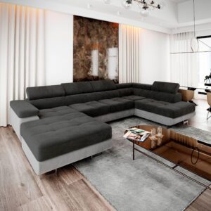 wohnli-moebel-suche-800001094685-1 WOHNLANDSCHAFT CASONE R-S Schwarz Velours-Stoff mit Schlaffunktion Textil MASSENO Möbel > Sofas & Couches > Wohnlandschaften > Wohnlandschaften U-Form Schwarz