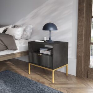 wohnli-moebel-suche-800001095193-1 NACHTTISCH STELLARE 54/56/39 cm Schwarz Holzwerkstoff MASSENO Möbel > Kommoden & Schubladenschränke > Nachttische Schwarz
