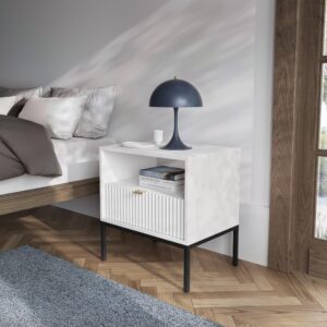 wohnli-moebel-suche-800001095200-1 NACHTTISCH STELLARE 54/56/39 cm Weiß Holzwerkstoff MASSENO Möbel > Kommoden & Schubladenschränke > Nachttische Weiß