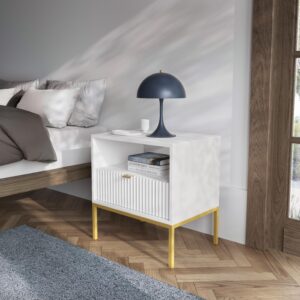 wohnli-moebel-suche-800001095210-1 NACHTTISCH STELLARE 54/56/39 cm Weiß Holzwerkstoff MASSENO Möbel > Kommoden & Schubladenschränke > Nachttische Weiß