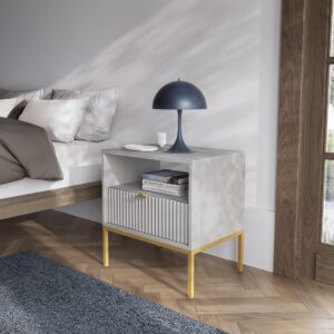 wohnli-moebel-suche-800001095214-1 NACHTTISCH STELLARE 54/56/39 cm Grau Holzwerkstoff MASSENO Möbel > Kommoden & Schubladenschränke > Nachttische Grau