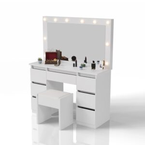 wohnli-moebel-suche-800001098398 Wohnli Möbelsuche - SCHMINKTISCH Lilia weiß mit LED-Beleuchtung und Hocker Melly
