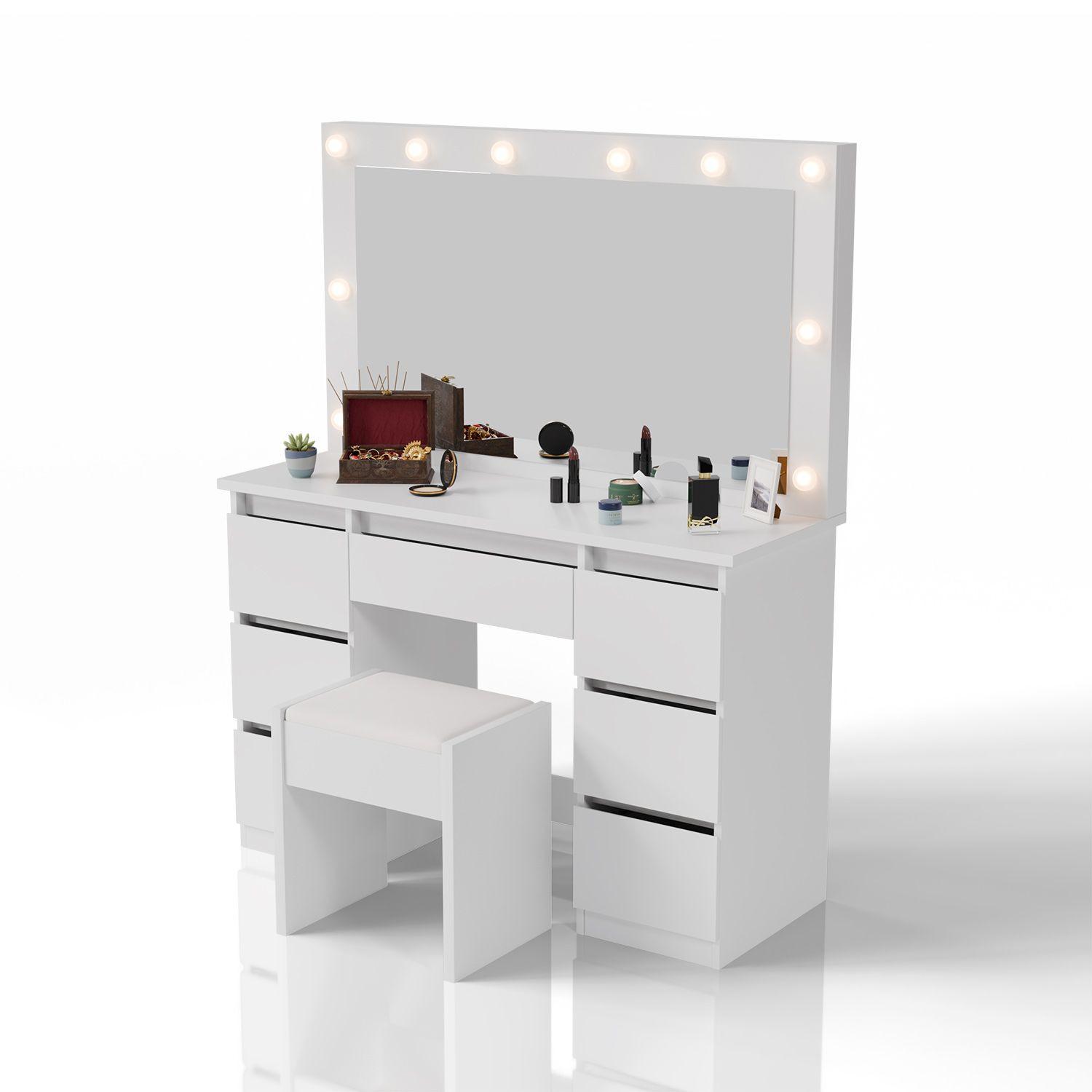 wohnli-moebel-suche-800001098398 Wohnli Möbelsuche - SCHMINKTISCH Lilia weiß mit LED-Beleuchtung und Hocker Melly
